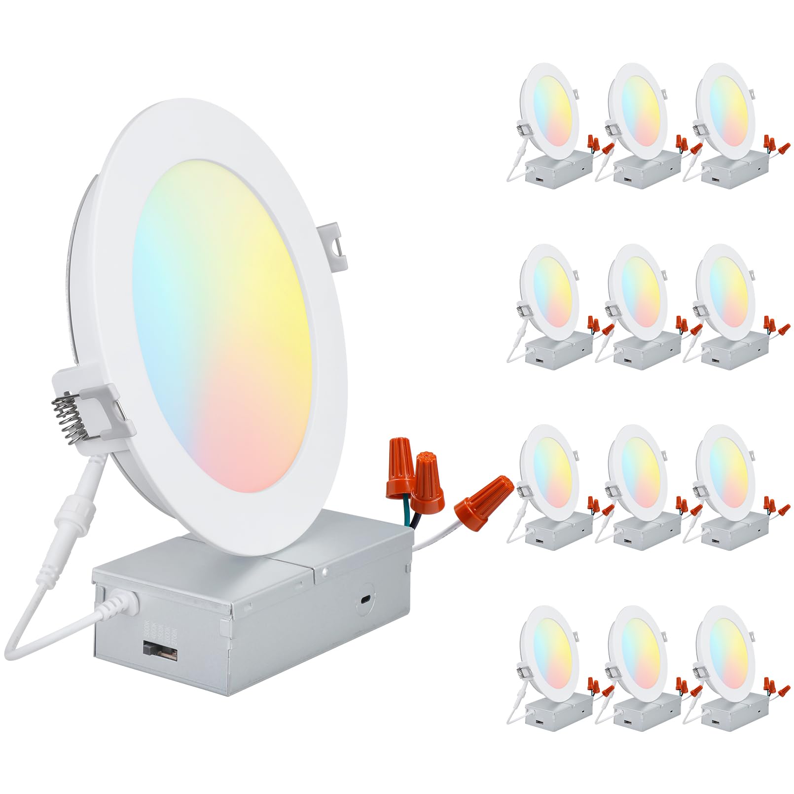 TORCHSTAR 12-Pack 5CCT 6 Inch Slim LED Recessed Lighting with
