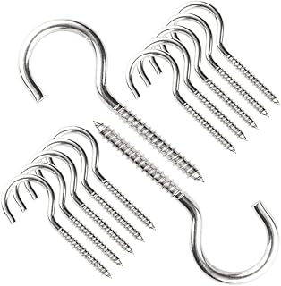 3.5 Inch 304 Stainless Steel Screw Hooks, 12 Pcs Metal Ceiling Hooks, Heavy Duty Screw-in Cup Hooks, Cup Screw Hooks, Screw in Wall Hooks, Plant Hooks, Kitchen Hooks, Mug Hooks