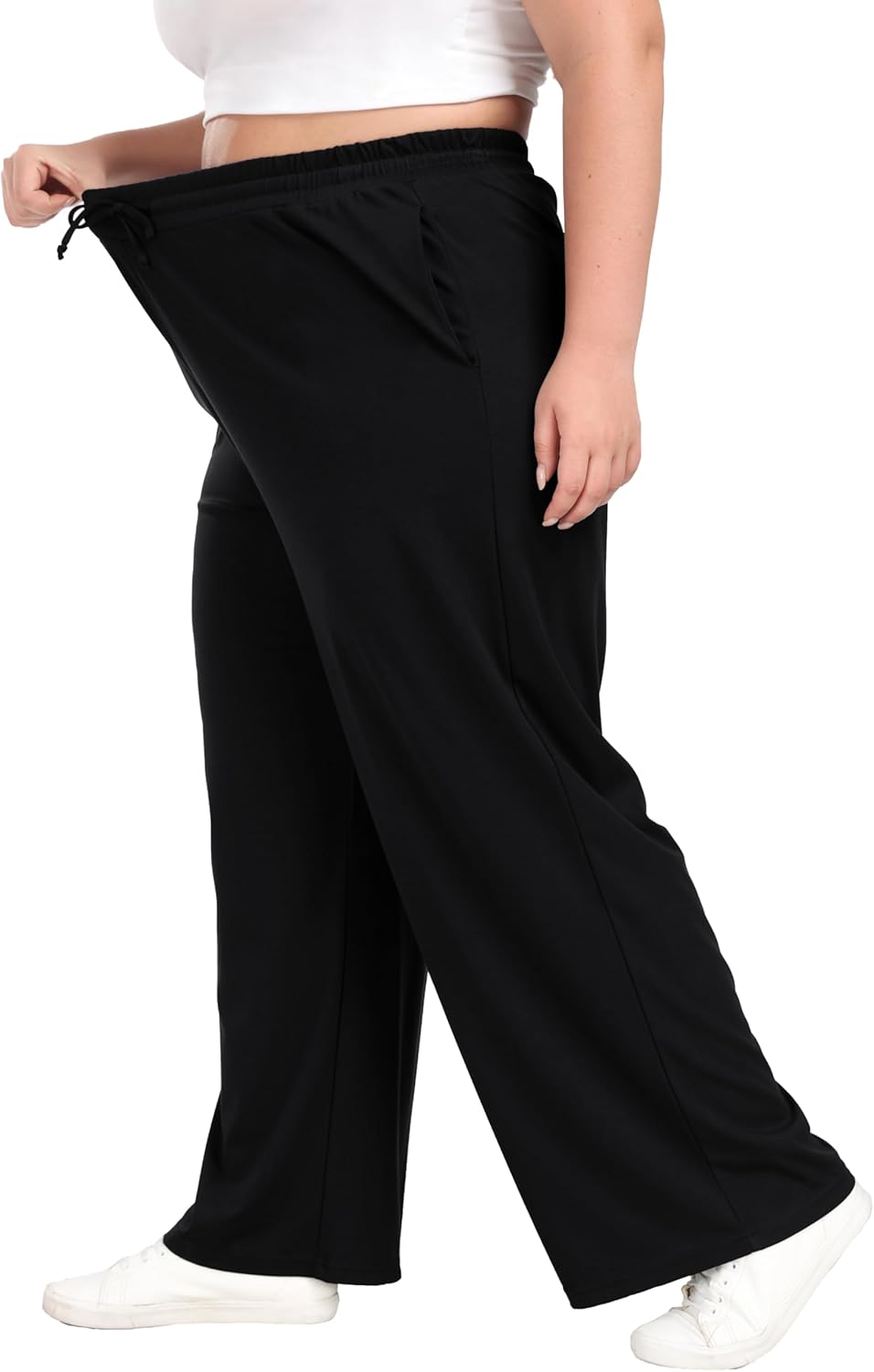 Women's Plus Size Wide Leg Pants Elastic Waist Casual Pants Summer Loose Fit Sweatpants with Pockets Drawstring - Image 3