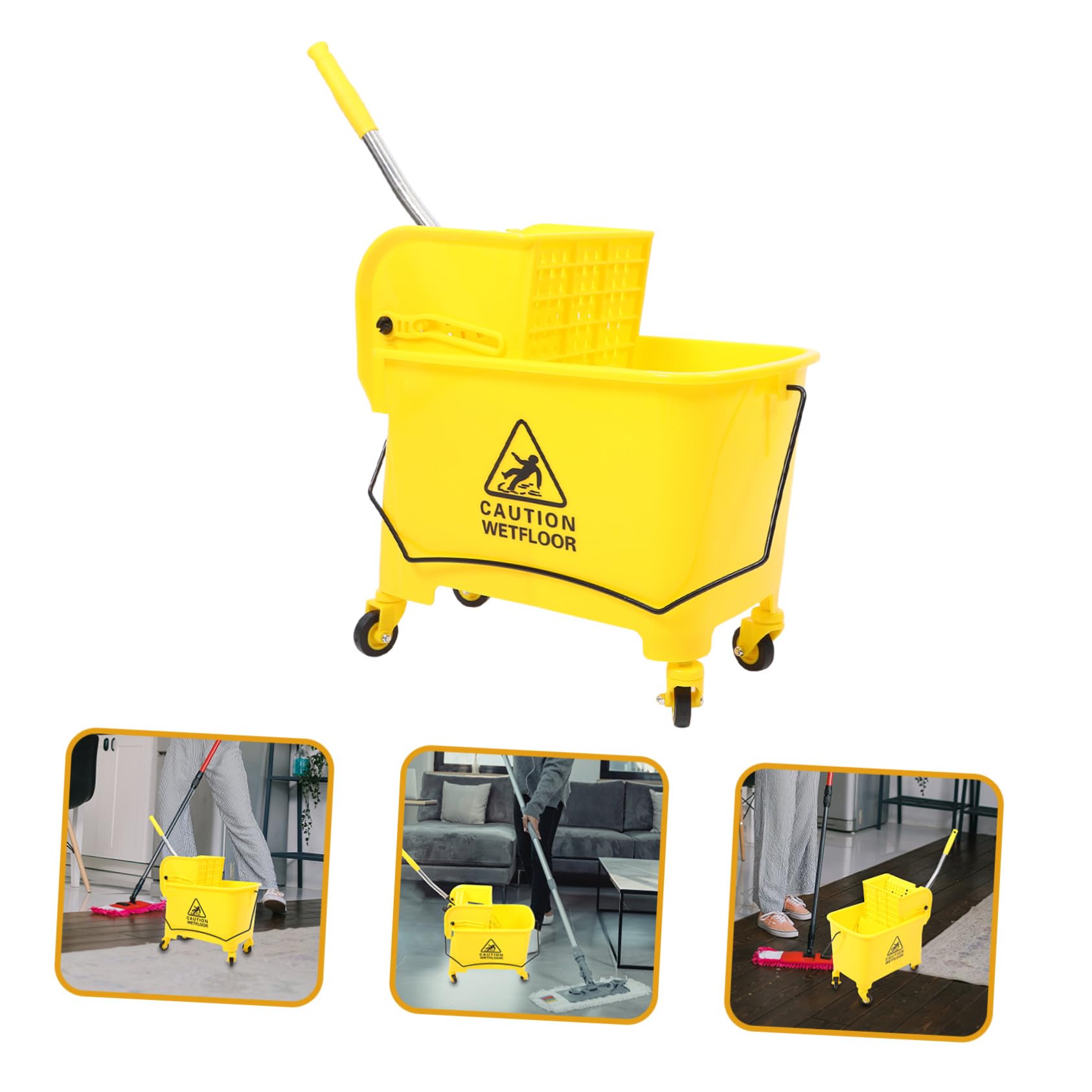 Cubo de Fregona de 20l Ruedas de Plástico y Escurridor Lateral para Limpieza Comercial Movilidad Silenciosa y Asa de Transporte Color Aleatorio
