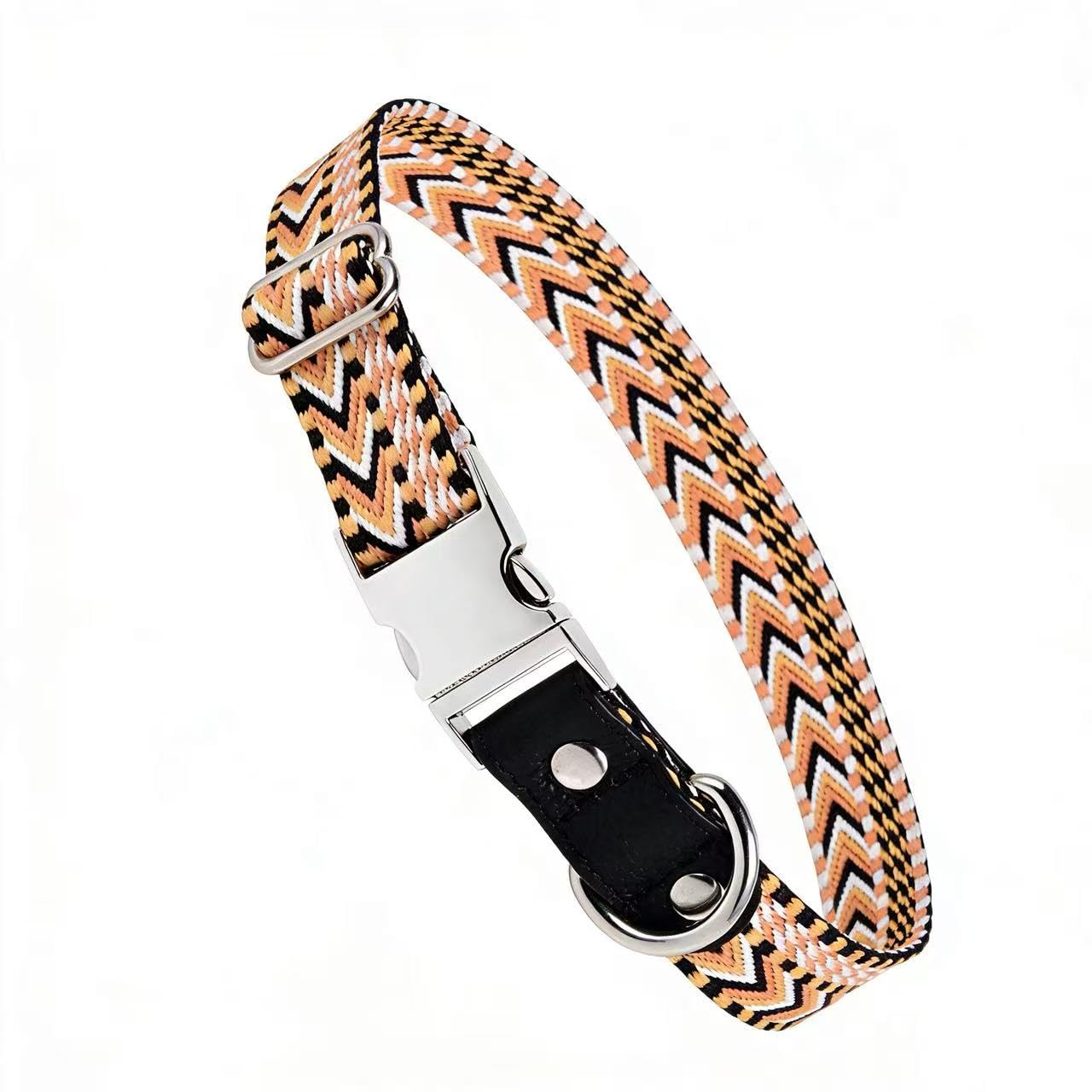 Ranchen Handwoven Cotton Dog Collar, Adjustable Soft Woven Pet Collar with Secure Metal Buckle & Nylon Webbing Core – Comfortable Daily Walking Leash Attachment for Small Medium Large Dogs (Khaki, L)