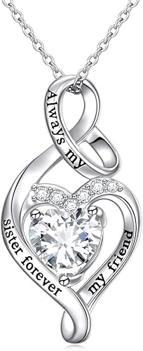 Collar de plata de ley 925 con inscripción Always My Sister-Daughter-Mother Forever My Friend, con forma de corazón, para mujer, para regalar a