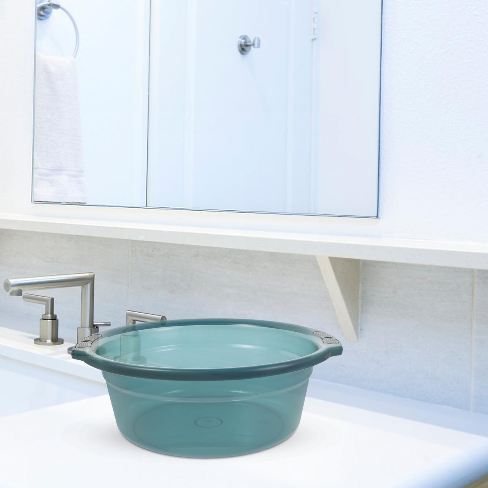 Bacinella con Manici Trasparente Rotonda in Plastica Blu | Capienza Ampia, Presa Sicura e Superficie Antiscivolo, per Lavaggio Mani e Pediluvio Domestico