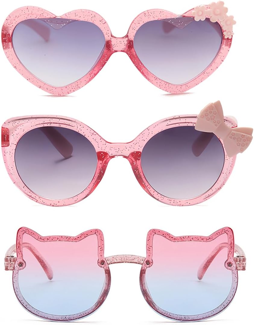3pcs Girls Cartoon Multiple Shaped Sunglasses Girl cute pink Sunglasses for kids Party