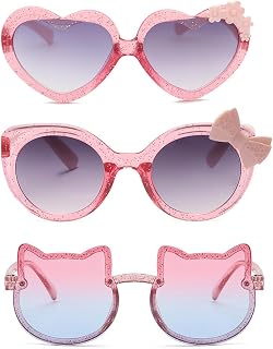 3pcs Girls Cartoon Multiple Shaped Sunglasses Girl cute pink Sunglasses for kids Party