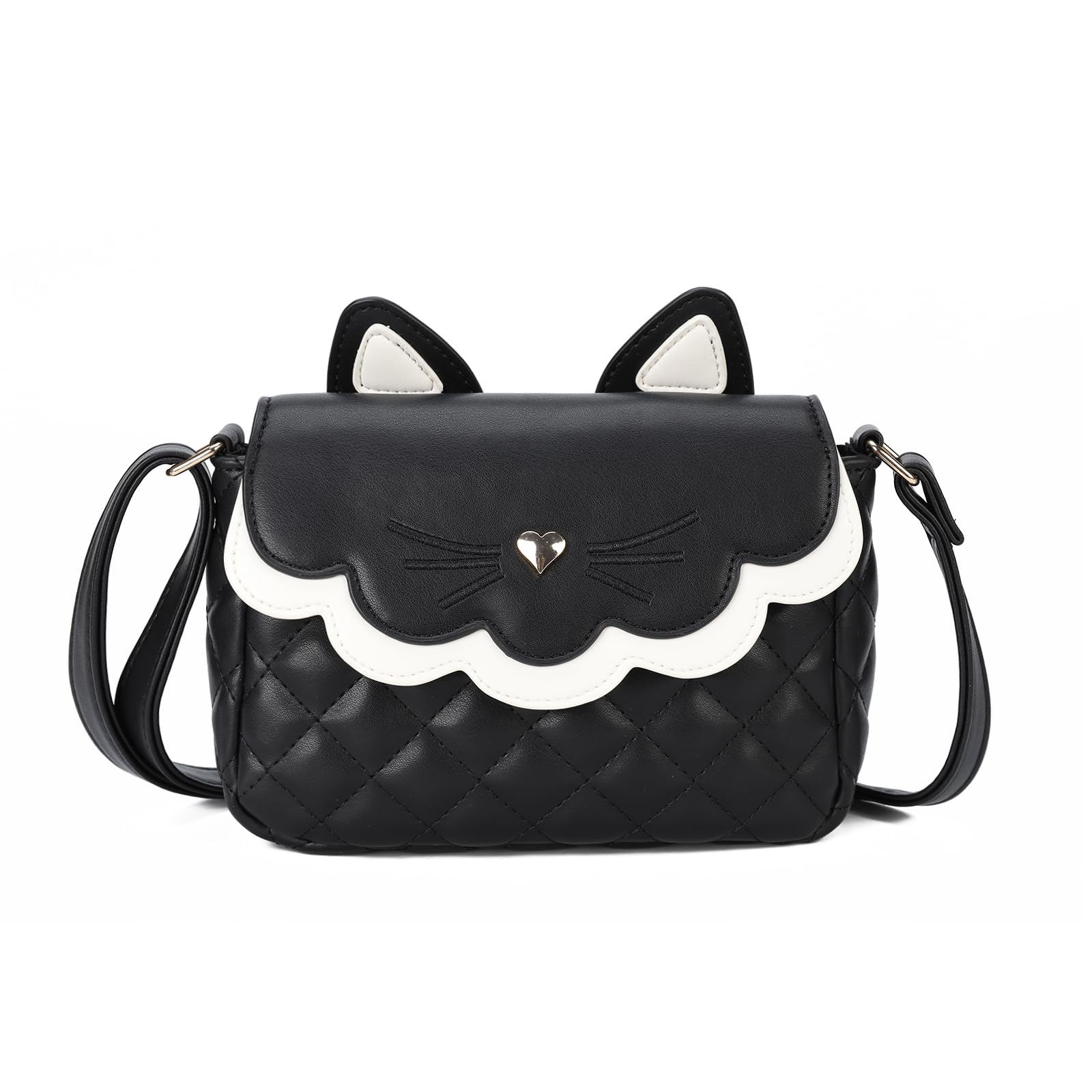Gladdon Borsa a Tracolla per Ragazze Mini Borsa a Tracolla Borsa per orecchie di gatto Cute Princess Bag Borsa in pelle pura come regalo per ragazze, ragazzi e adolescenti Design originale(Nero)