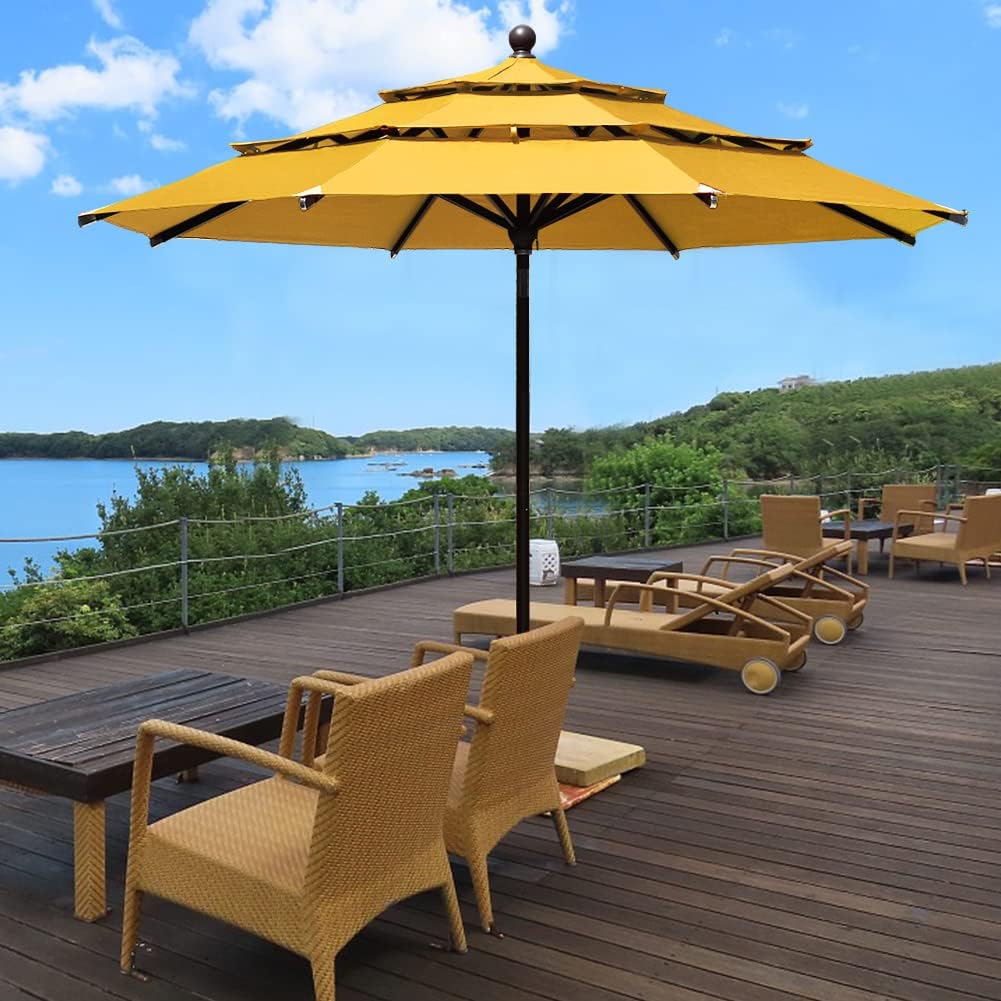 EliteShade USA 10-Year-Non-Fading 11ft 3-Tier Market Patio Umbrella, Commercial Grade Outdoor Table Umbrella with Cylinder Push-Up, Windproof & UPF 50+ UV Protection, Heavy Duty Ventilation for Garden, Deck, Pool, Backyard, Beach & Bistro, Sunflower Yellow