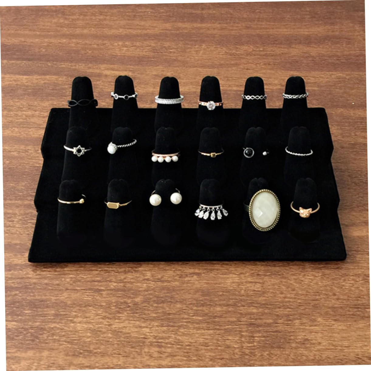 Présentoir à Bagues en MDF Revêtement en Tissu Noir, Support Bijou Élégant et Moderne pour Boutique ou Rangement de Bijoux Délicats