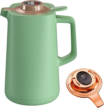 Temperature display thermal Coffee Carafe, Double vacuum glass lined pot, Coffee Dispenser, Tea kettle, teapot, thermal insulation kettle, coffee pot, Hot For 24 Hours,1.5 Liter GREEN
