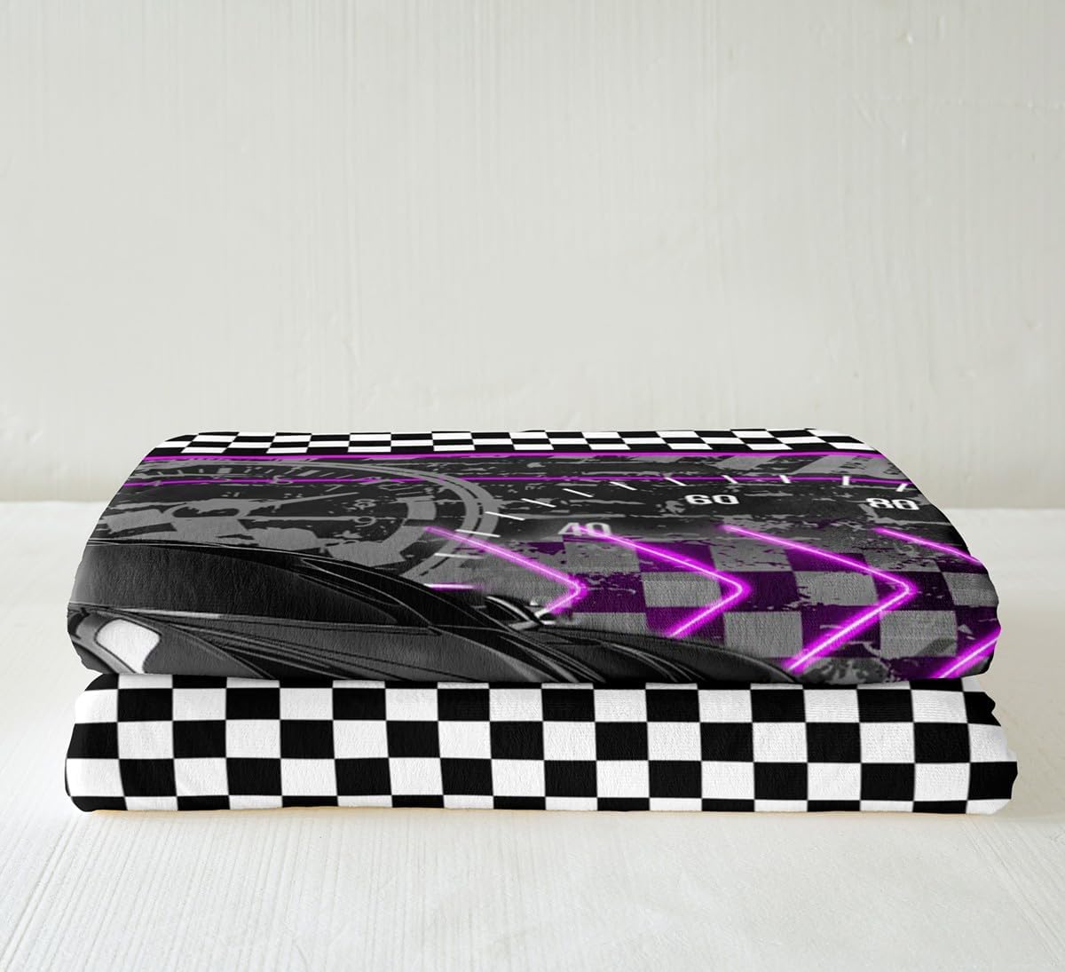 Purple Race Car Bed Blanket Kids Girls Extreme Sports Sherpa Blanket Soft Cozy Lightweight Black White Grid Plush Fleece Cool Cars Blanket Gifts for Bed Chair Office Sofa(Throw 50"x60")