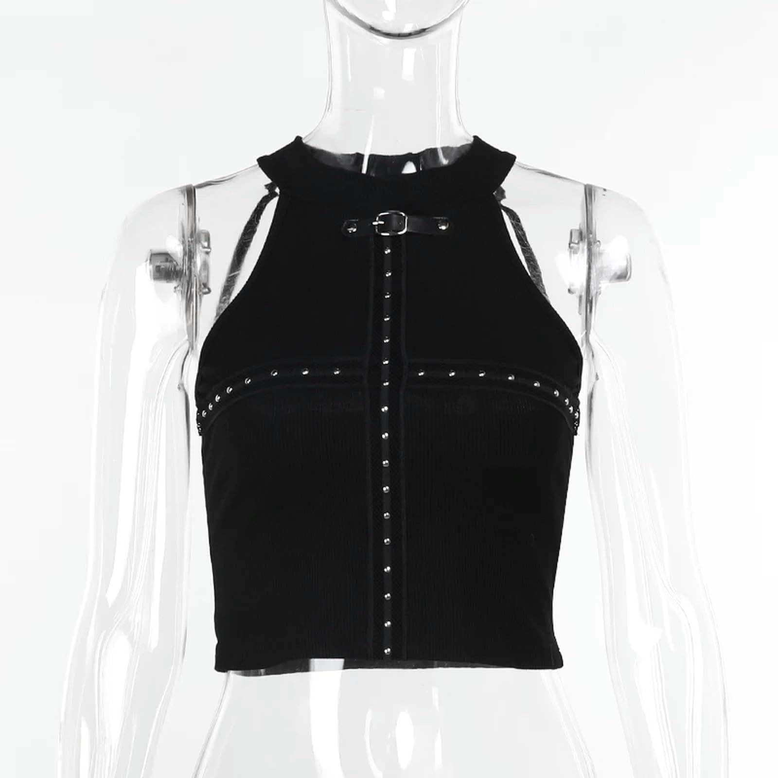 Débardeur Punk Noir Streetwear Tricot Été Ténèbres Réservoirs Femmes Hauts sans Manches-Noir-M