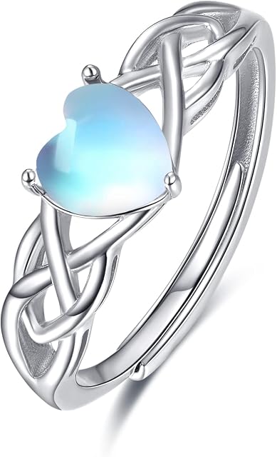 Celtic Knot Heart/Circle/Infinity Moonstone Thumb Ring 925 Sterling Silver Adjustable Open Promise Ring June Birthstone Hypoallergenic Jewellery Birthday Gift for Women Girls