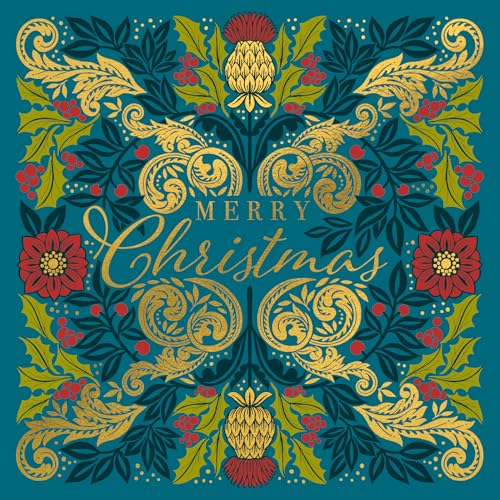 The Art File 8 Luxury Christmas Cards & Envelopes Teal & Gold | Foil & Embossed Finish | 16.5 x 16.5 CM | 280GSM Textured Card