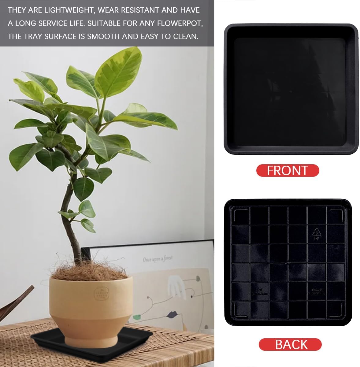 10Pcs 9 Inches Square Plastic Plant Saucer Flower Pot Tray Plant Saucer Tray for Garden Potted Water Drips and Soil（Black）