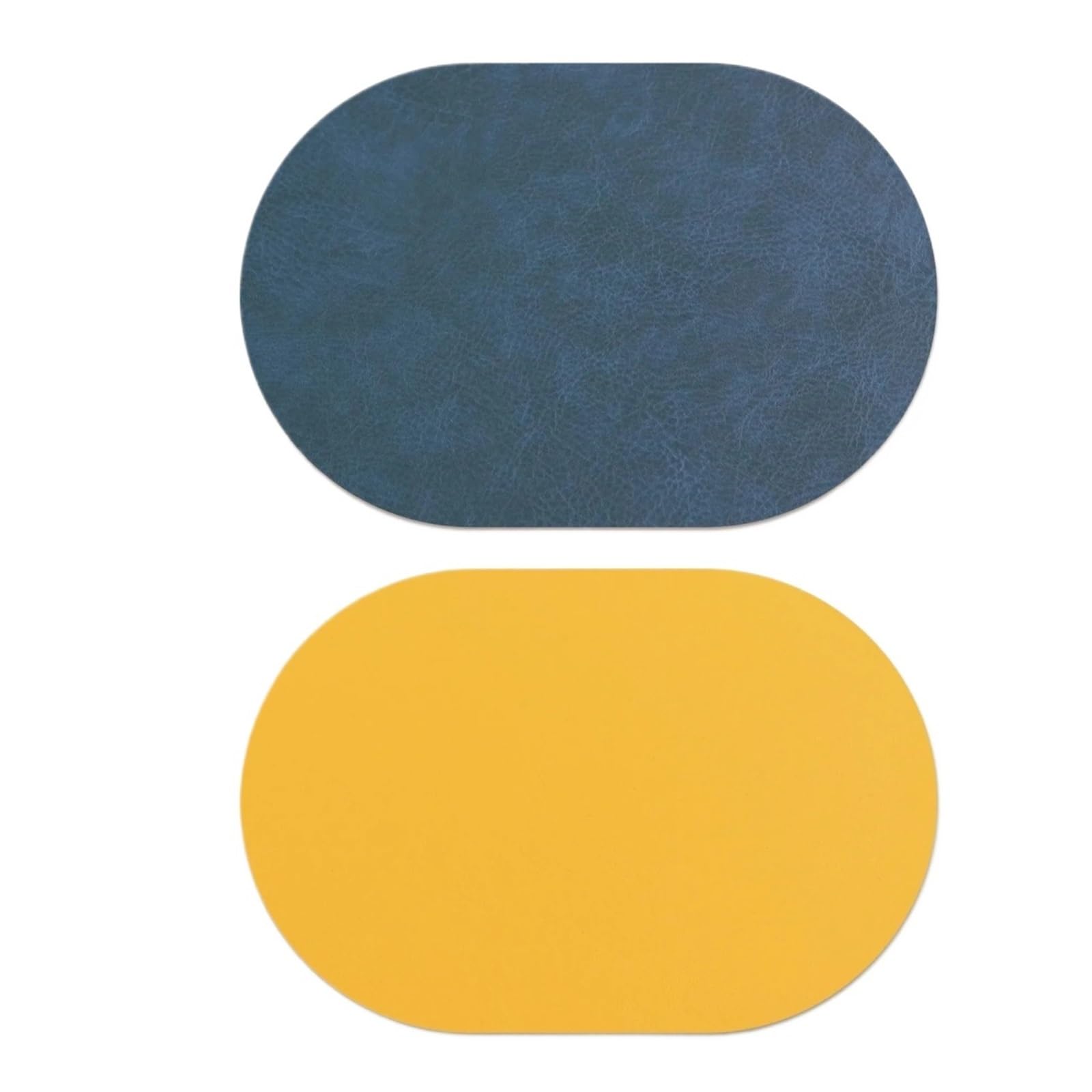 Luvafey Navy Yellow 2Pc Pu Leather Oval Heat Resistant Placemats