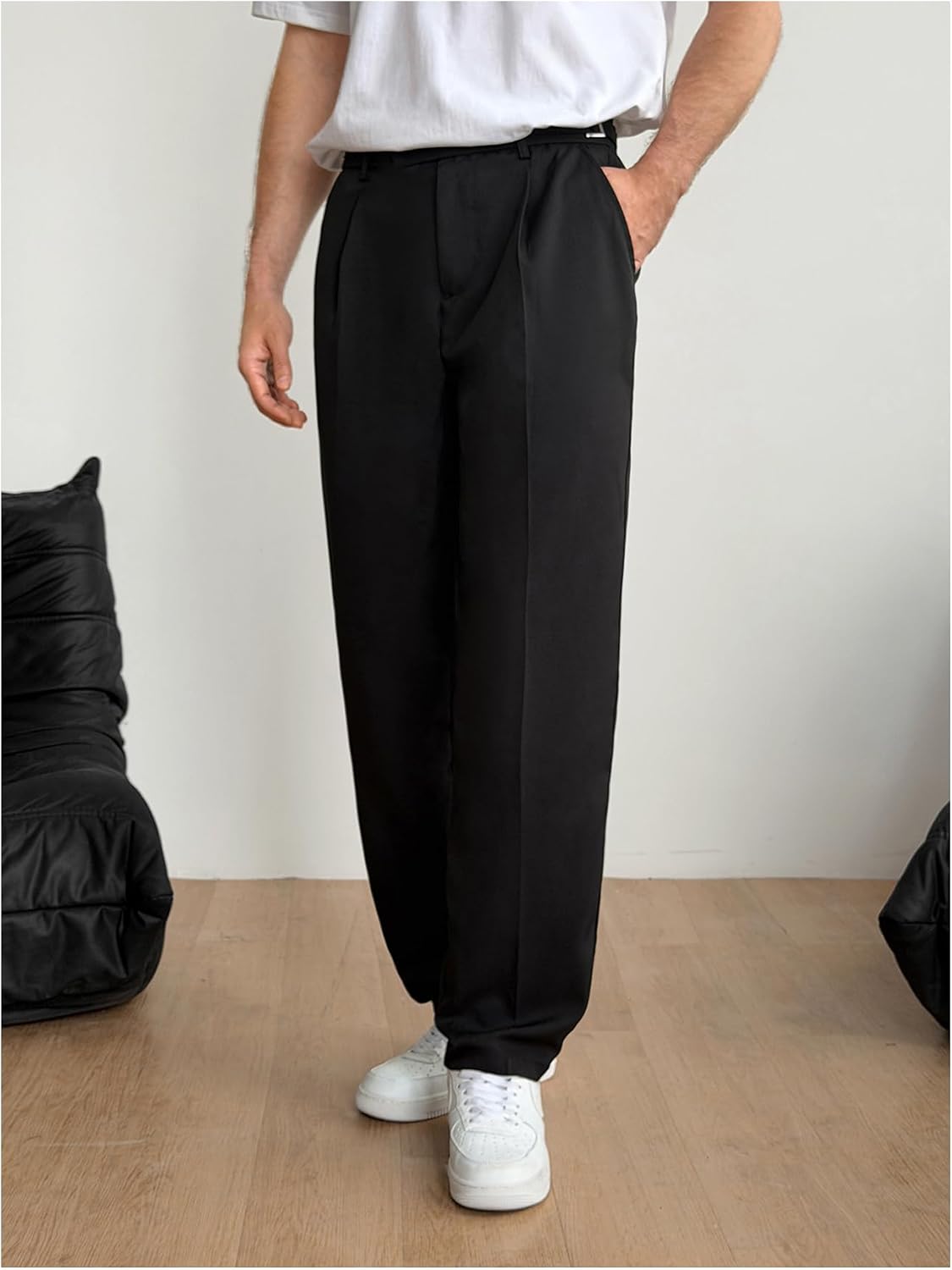 GORGLITTER Men's Pleated Low Rise Waisted Dress Pants Straight Leg Trousers Work Slacks Pants Business Casual Outfits