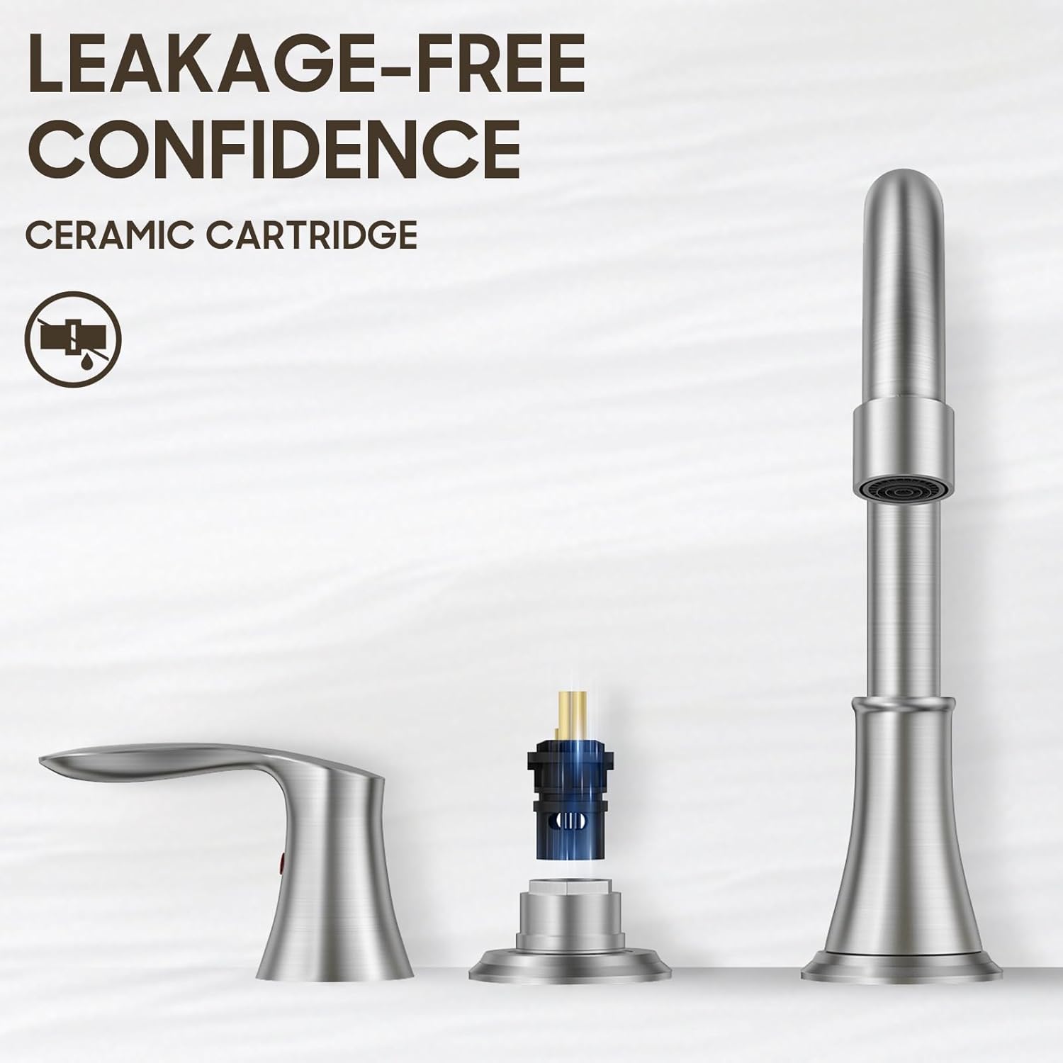 Phiestina Widespread 8 Inch 3 Holes Brushed Nickel Bathroom Faucet,Two Handles Stainless Steel Bathroom Sink Faucet with Metal Pop-Up Drain and Water Supply Lines, WFTY36-BN - Image 4