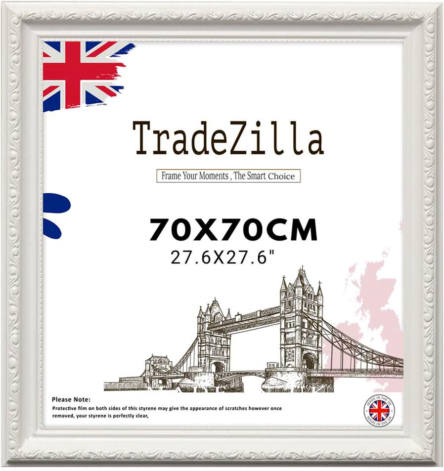 TradeZilla Large White Ornate Shabby Chic 70X70 CM (27.56X27.56) Picture/Photo/Poster Vintage Antique frame for Art Prints, Vertically or Horizontally, Wall Mounting Hardware Included (White)