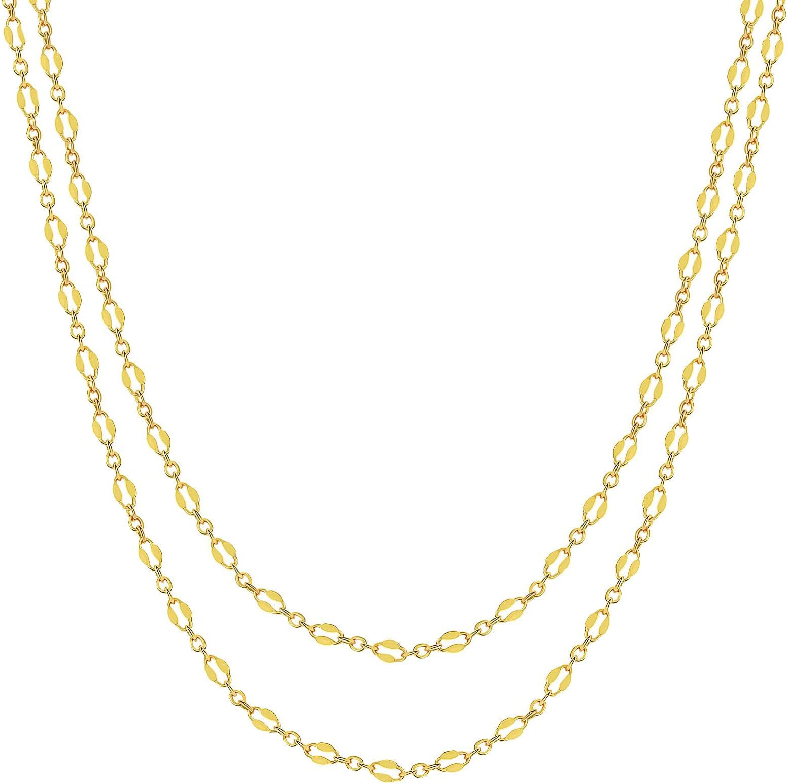 Tewiky Gold Chain Necklace for Women, 14k Gold Plated Thin Beaded Wave Box Chain Necklace Dainty Gold Necklace Simple Layered Gold Choker Necklaces Minimalist Gold Link Chain Necklace Trendy Jewelry for Women