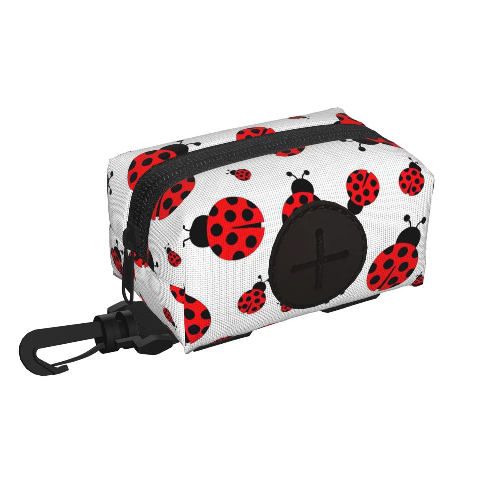 Pphgut Black Ladybug Print Waterproof Pet Waste Treat Bag Outdoor Walking Hiking Pouch Camping Accessory