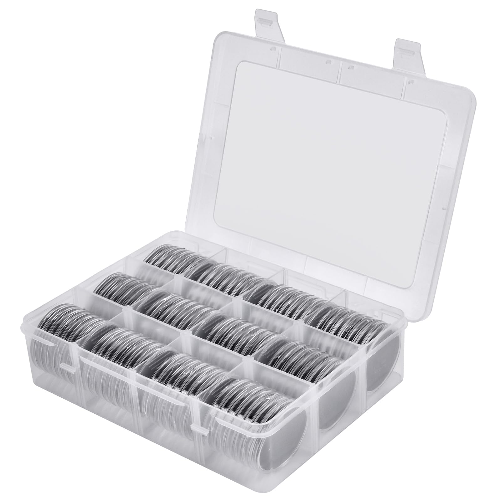 84 Pieces 46 mm Coin Capsules, with Foam Gasket and Plastic Storage Organizer Box, Coins Holder Collector Case for Coin Collection Supplies 7 Sizes (16/20/25/27/30/38/46mm) - Clear Case+Black Gasket