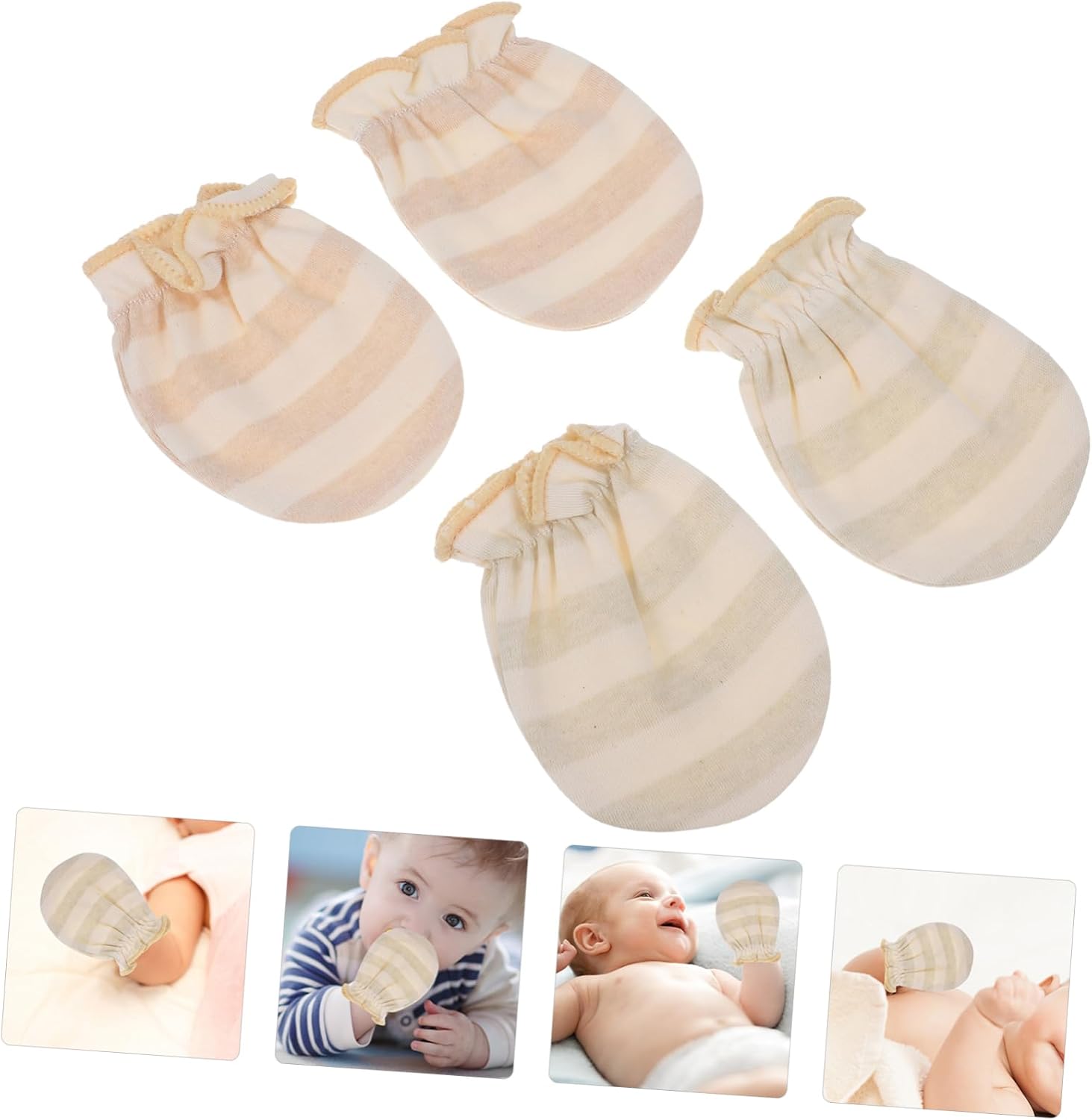 BESTonZON 2Pairs Newborn Mittens Soft No Scratch Mitts for Boys Breathable Protective Gloves Stripes Wide Stripes