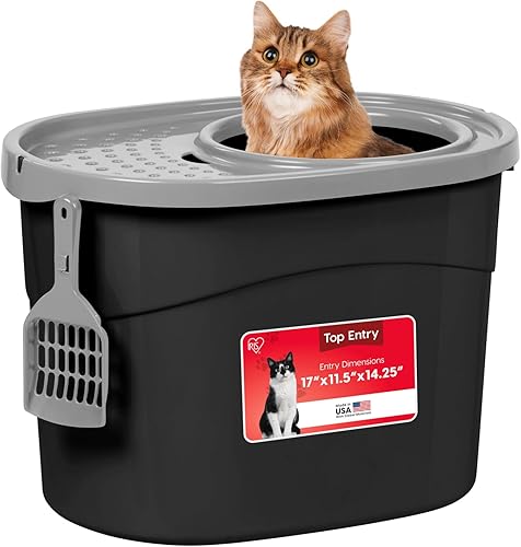 IRIS USA - Caja de arena grande para gatos, con entrada superior, tapa de captura de arena y pala, a prueba de perros, caja de arena cerrada para