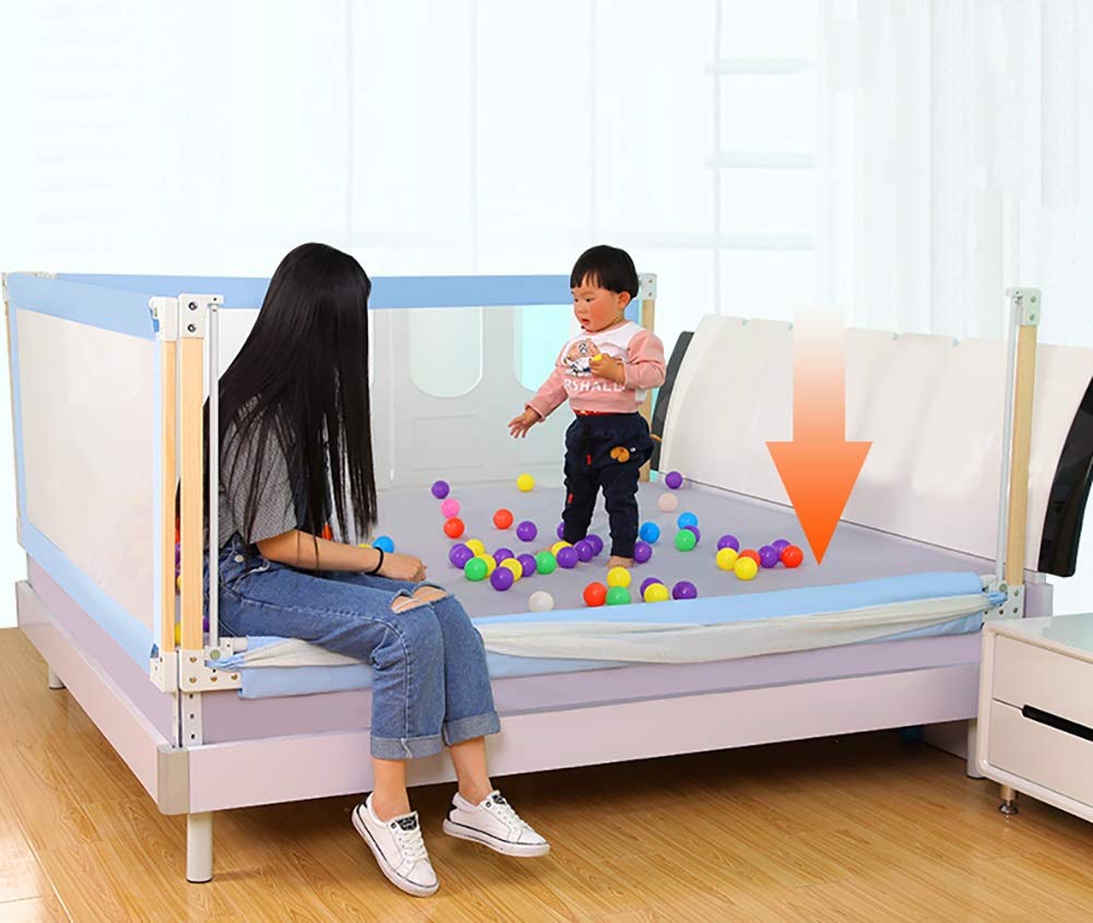 Lifting Kids Guardrail Holz extra hoch Baby Bettschienen für Kleinkinder, volle Größe, blau mit starkem Kugellager