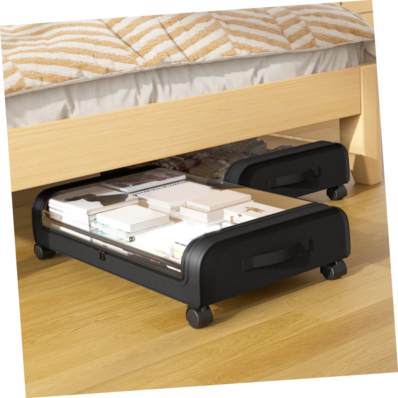 Alipis Scatola per Vestiti Sotto Letto Nera Coperchio Trasparente
