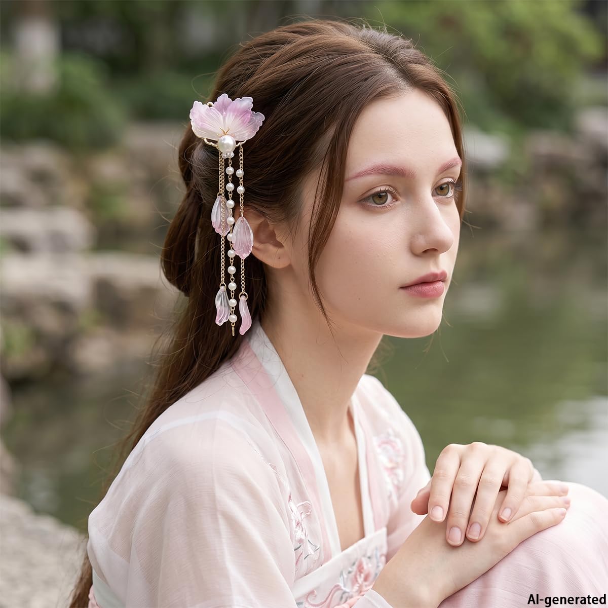 3 PCS Flower Chinese Hair Sticks Pearl Flower Hair Pin for Women Girls image 4