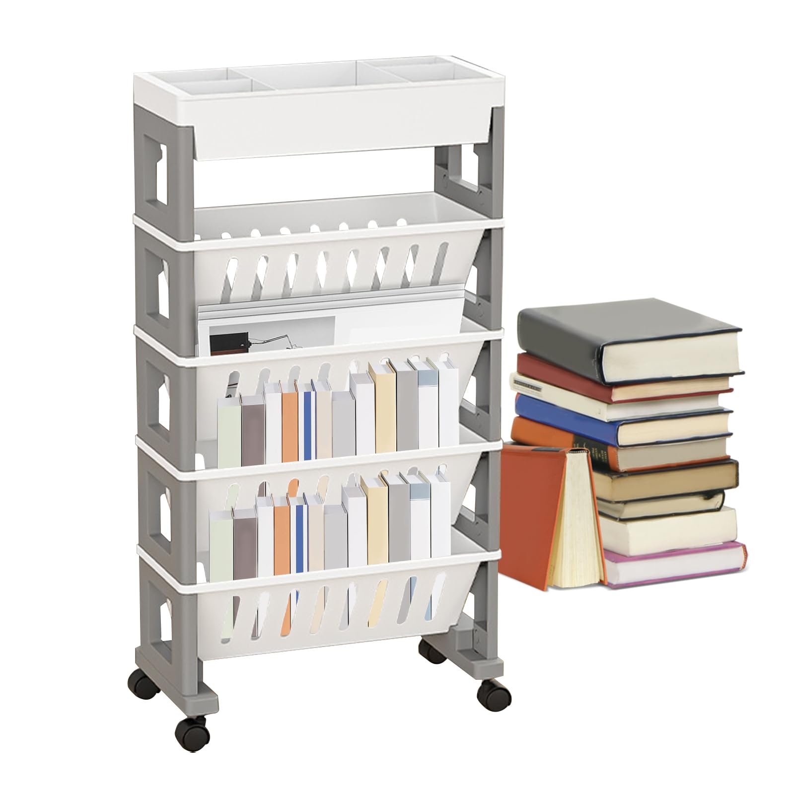 Carrito de estantería Infantil con Ruedas de 5 Niveles, Color para niños, estantería móvil, Escritorio Multicapa, Organizador de estanterías con Espacio de Almacenamiento para Oficina,