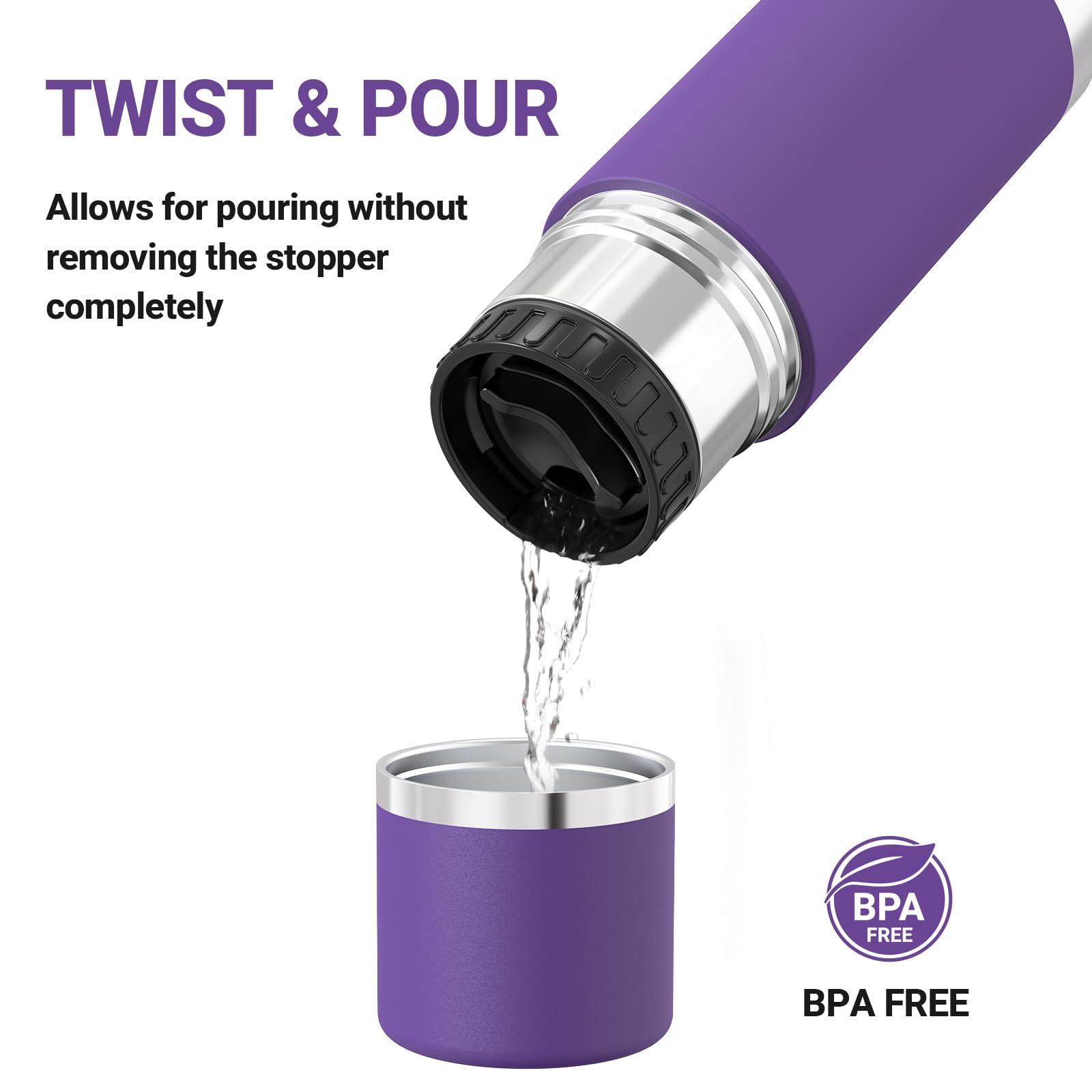 Super Sparrow Borraccia Termica -500ml/750ml/1000ml - Bottiglia Termica in Acciaio Inox - Borracce Senza BPA - Mantiene Calde 12 Ore o Fredde per 24 Ore - A Prova di Perdite Tappo Funge Anche da Tazza