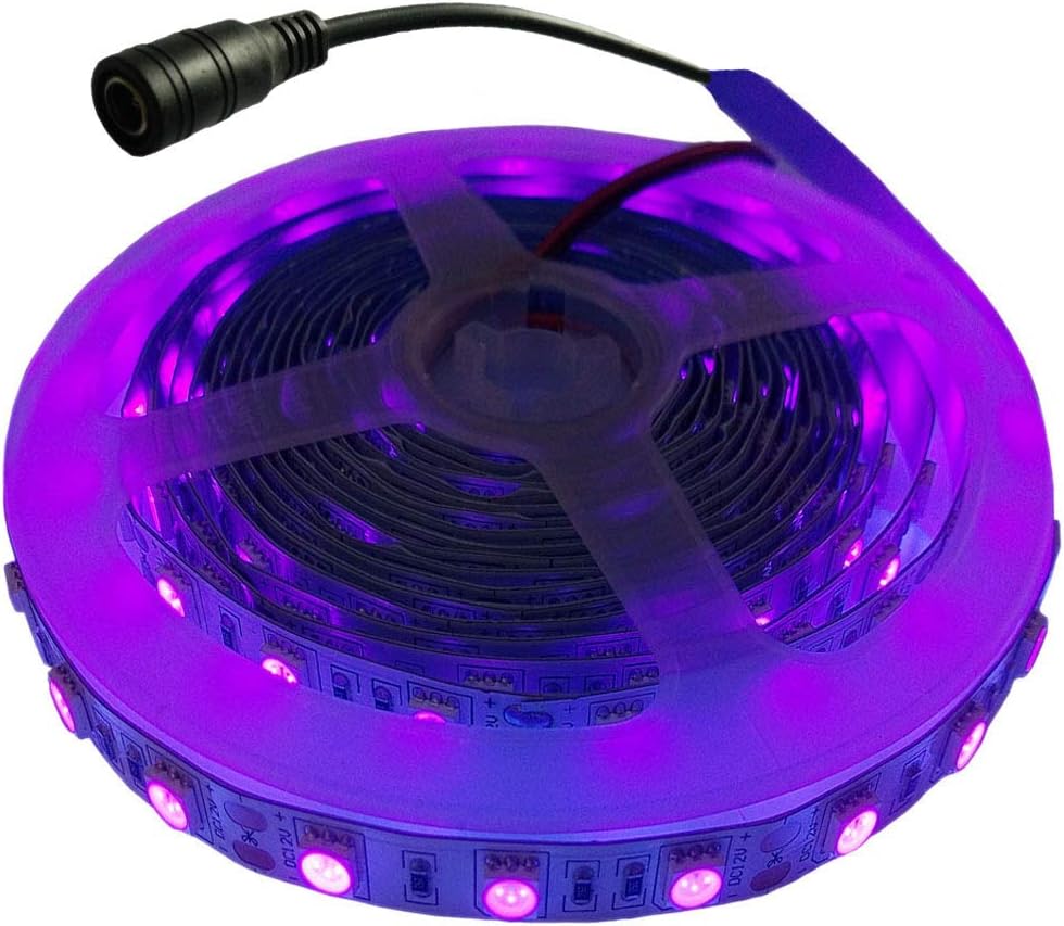 Toogod Black Light Strip - 16.4ft DC12V 300LED 5050 Non-Waterproof UV Blacklight 395nm for Indoor Euphoria Bedroom Wedding Halloween Dark Party - More Brighter Than 3528 Series(Not Included Power)