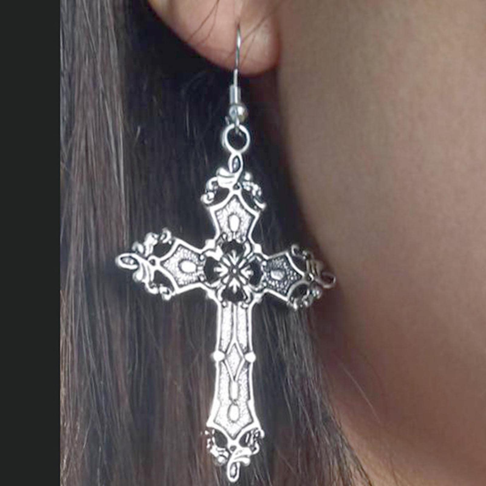 Orecchini A Gancio Croce Gotica In Argento, Vuota, Pendenti, Religiosi, Per Donne E Ragazze, Regalo - 3