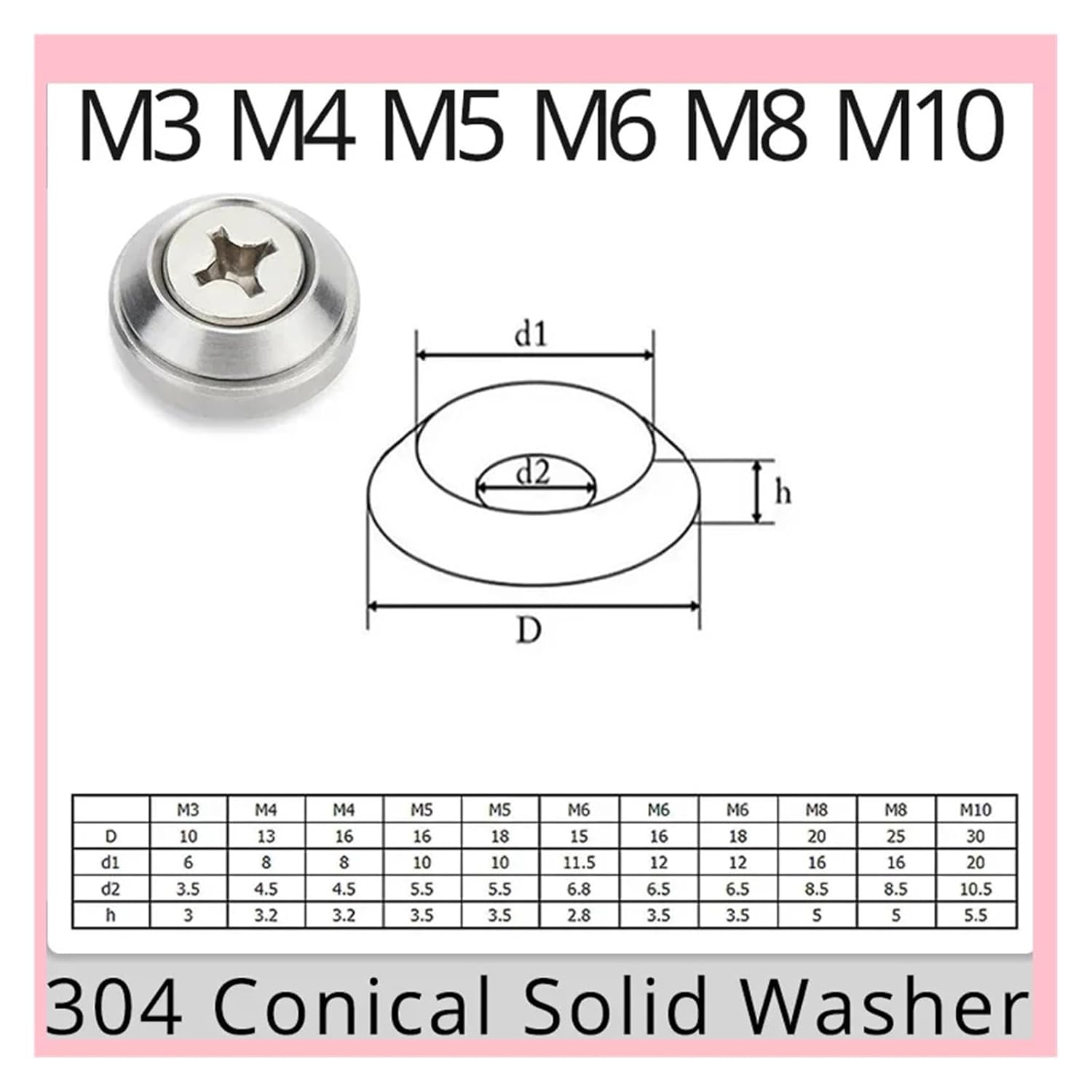 Conical Countersunk Washer 304 Stainless Steel Conical Washer Solid Countersunk Head Flat Gasket Concave and Convex Tapered Washers M3 M4 M5 M6 M8 M10(Flat M10x30x6 2Pcs)