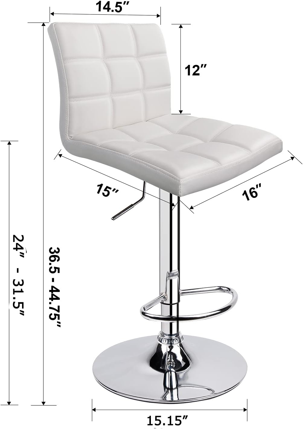 Leopard Modern Square PU Leather Adjustable Bar Stools with Back, Set of 3, Counter Height Swivel Stool, Square Back Barstools for Kitchen Counter (White)