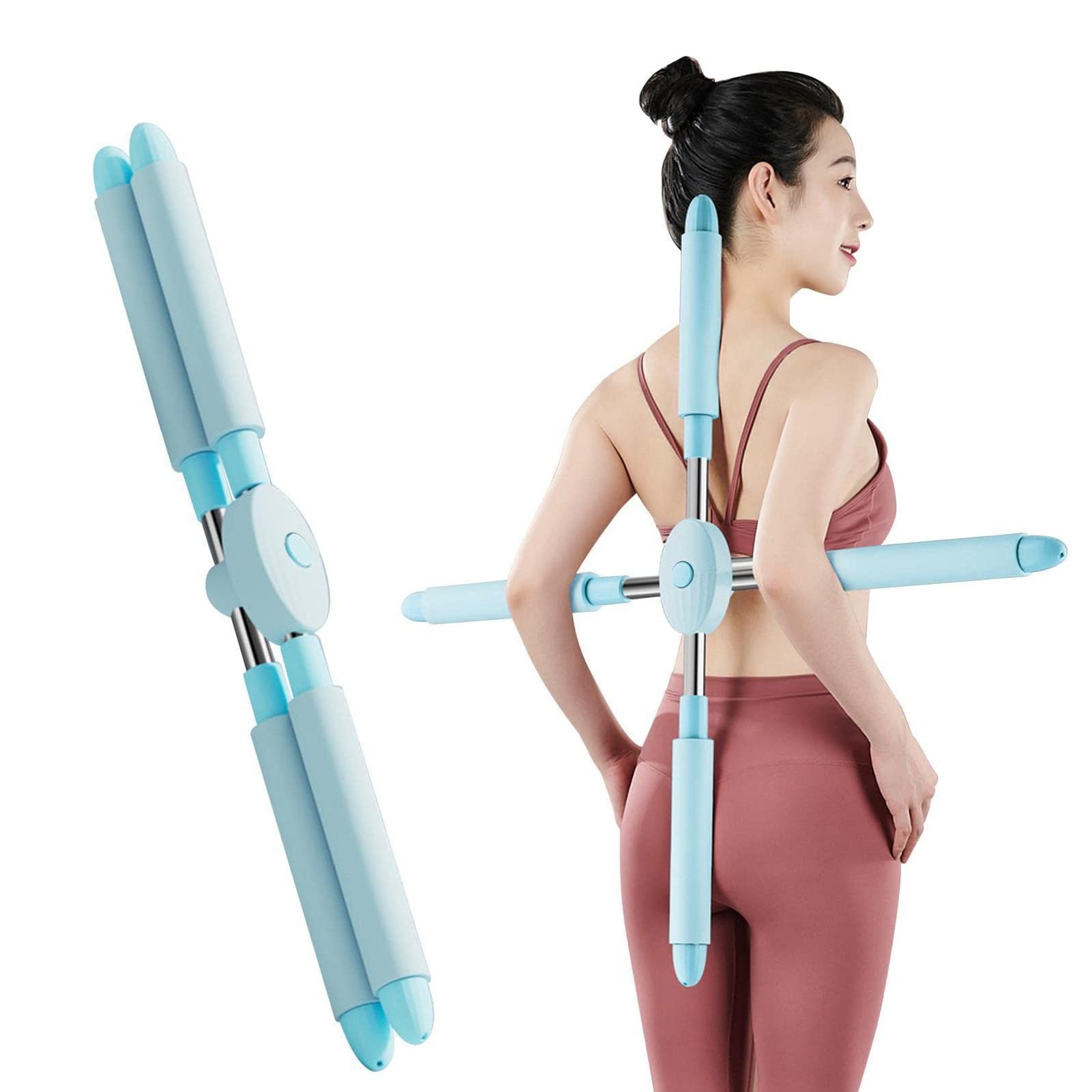 Universal Open Back Shoulder Sticks For Yoga Sports Stretching Tool Retractable Posture Corrector Upright Back Support Brace Straightener For Men & Women (Color : Blue, Size : 66.5x7x7cm)
