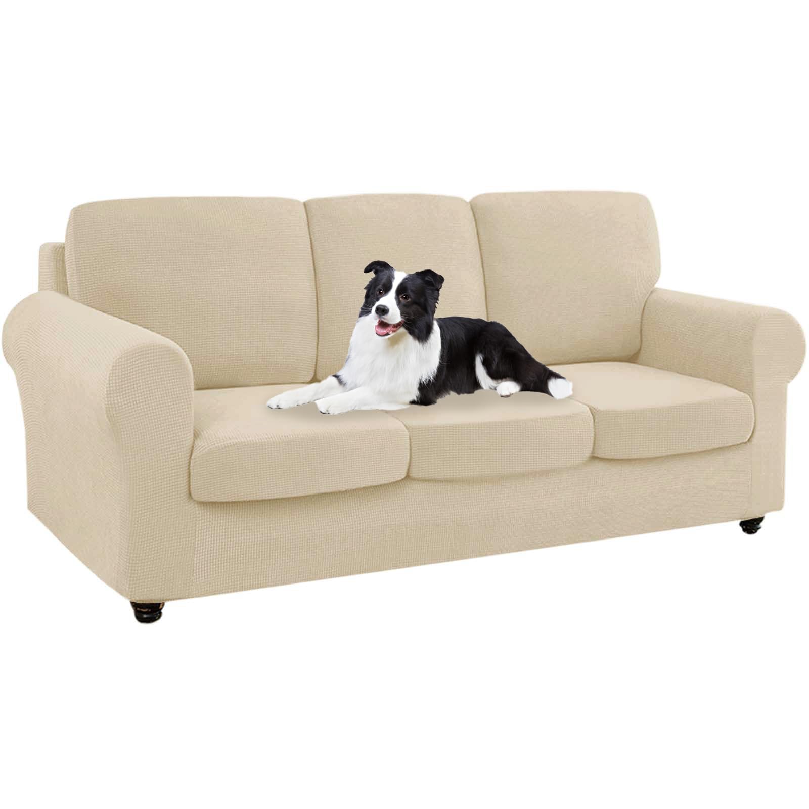 SYLC Ektorp Sofa Cover with Seat Cushions Covers and Backrests Covers Sofa Covers Stylish Stretch Jacquard Couch Slipcover Protector (Beige,Sofa+3 Seats+3 Backs)