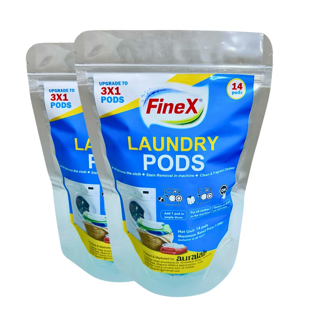 FineX Laundry Pods - 28 Count Monthly Pack (14 Pods X 2 Packets) - No Detergent Powder/Liquid and Mess