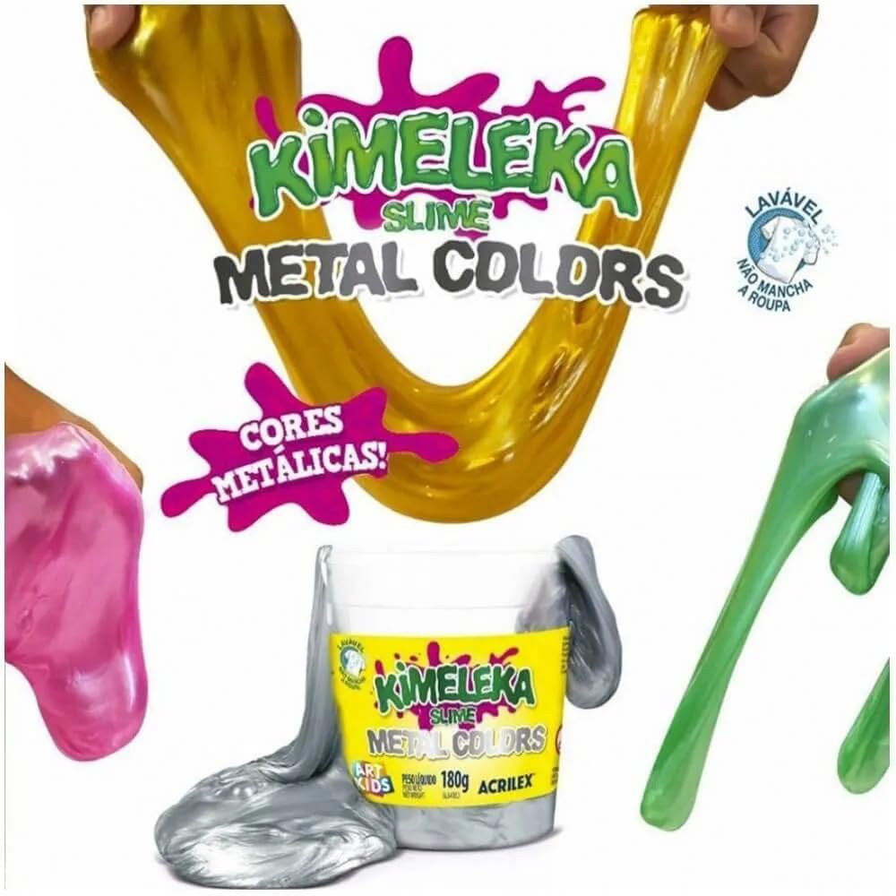 Slime Kimeleka Metal Colors 180g 12 Unidade Acrilex Art Kids