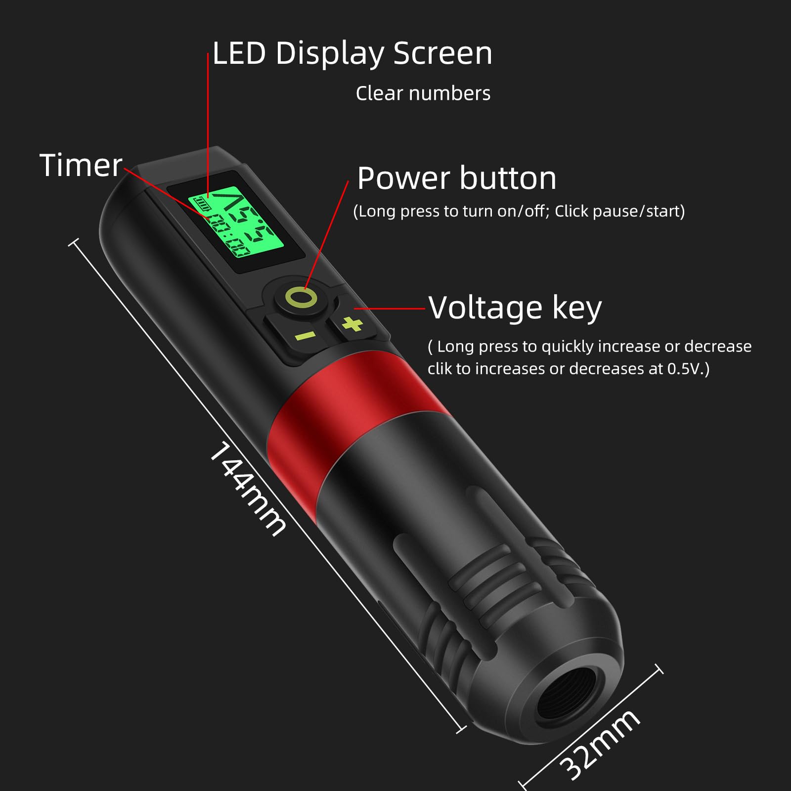 ATOMUS Czerwony bezprzewodowy zestaw maszynki do tatuażu bezprzewodowy długopis do tatuażu 2 szt. 1300 mAh bezprzewodowy zasilacz obrotowy tatuaż akumulator długopis cyfrowy wyświetlacz LED 50 ml
