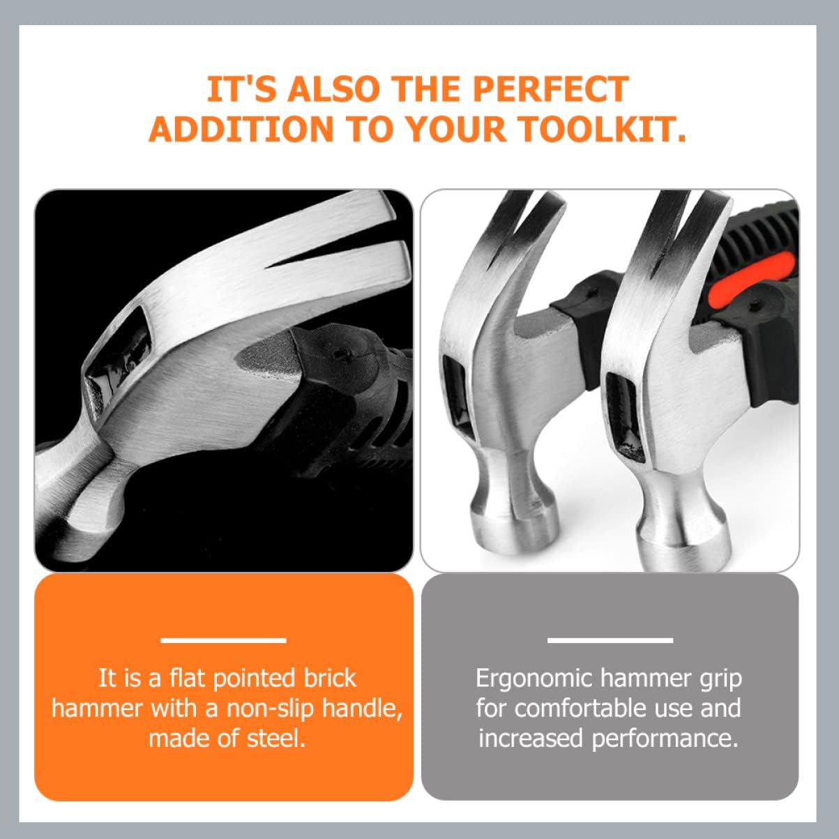 OSALADI Mini Steel Hammer Stubby Claw Nail Fixing Hammer Ergonomic Grip Non-slip Rubber Handle Geologist Tool Home Use