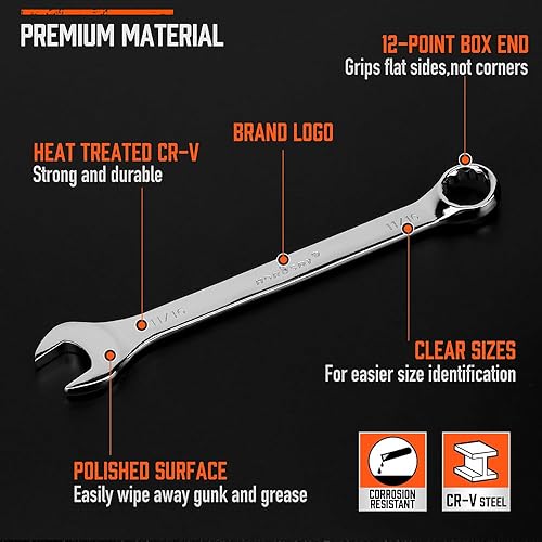 Miniatura 5 de HORUSDY Juego de llaves Sae de 11 piezas  Juego de llaves combinadas con organizador  12 puntos  14 pulgadas - 34 pulgadas  Acero al cromo vanadio