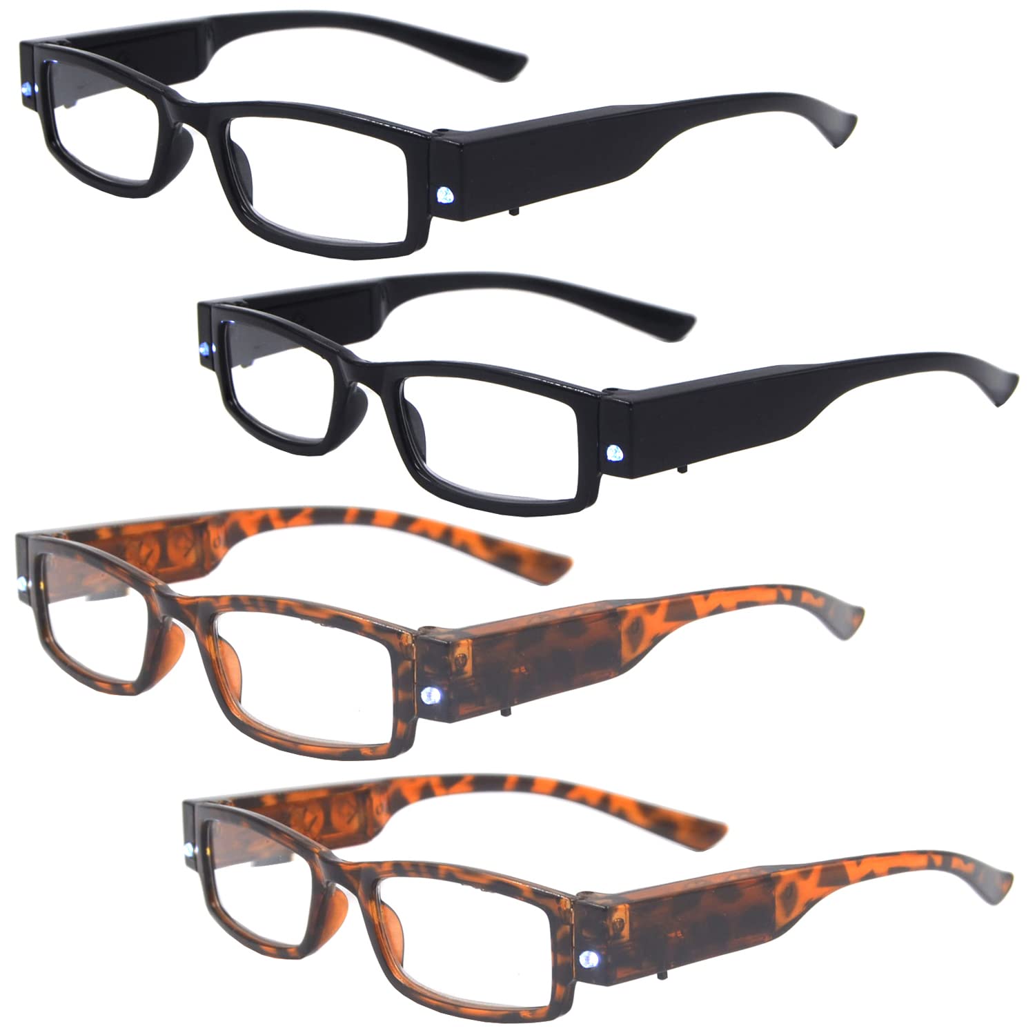 CHNNFC 2 Pack Unisex LED Reader Glasses With Lights for Nighttime Reading