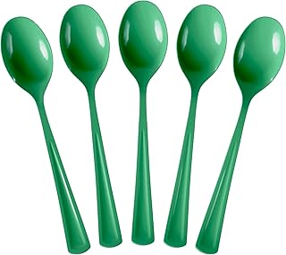 Emerald Green Plastic Spoons 100 Pcs Green Spoons Disposable Utensils Heavy Duty Plastic Cutlery Set Disposable Cutlery Sets Flatware Sets Silverware Set Party Supplies & Party Tableware