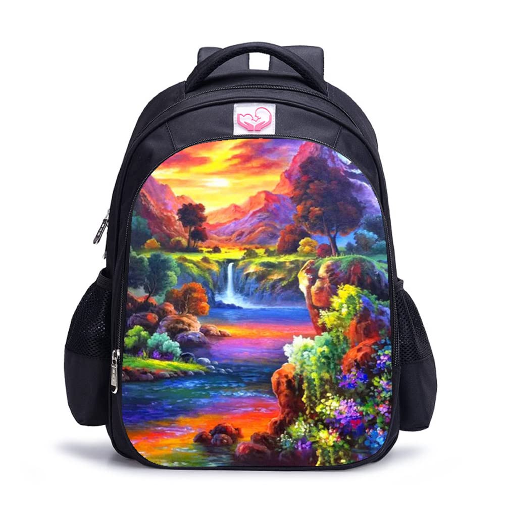 Sac à dos imprimé paysage coloré 3D avec grand compartiment - 8