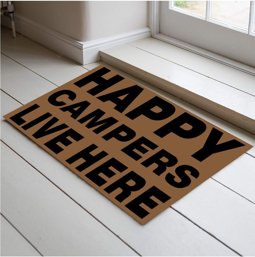 Jackey&Smith Doormat Campers Happy Live Here Door Mat Welcome Mat Entrance Floor Mat Rug Non Slip Balcony Mat Felt Fabric 23.6-Inch by 15.7-Inch