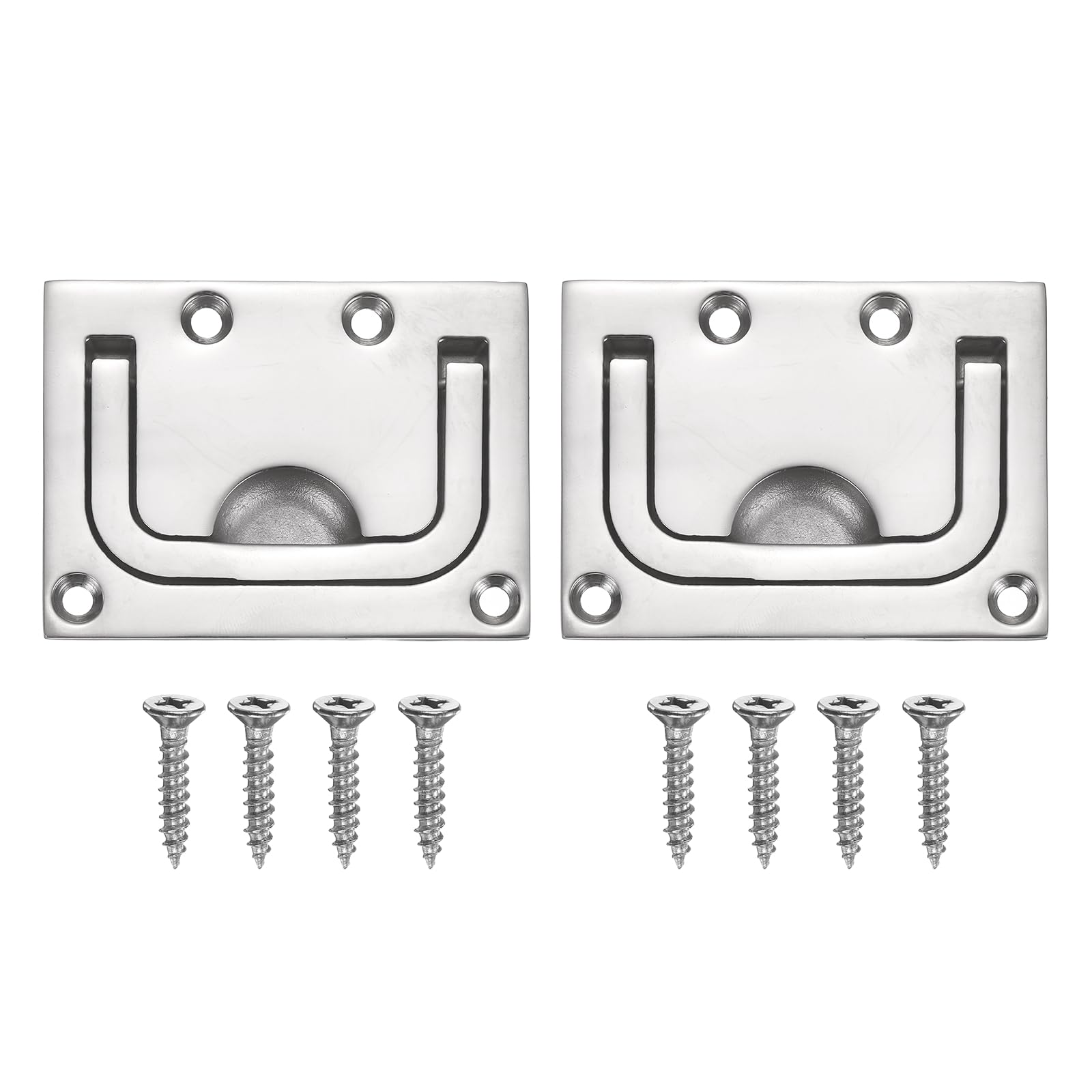 sourcing map 2Pcs Flush Ring Pull, 2.99 x 2.28 Inch 316 Stainless Steel Lifting Ring Pull Handle Square Recessed Door Pulls with Screws for Cupboard Drawer Boat, Silver