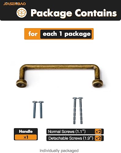 Miniatura 6 de Paquete de 5 tiradores de barra de gabinete de latón antiguo de 3.78 pulgadas, centro de agujero, manijas clásicas retro vintage para cajones,