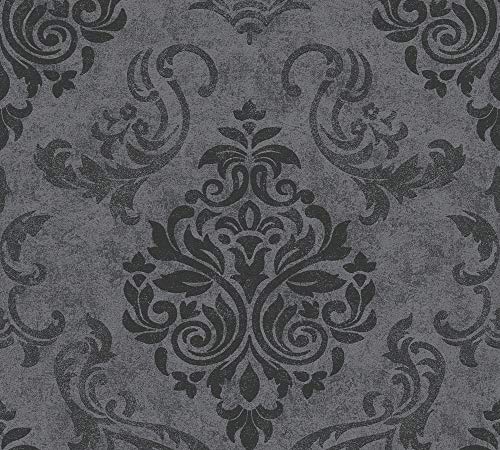 A.S. Création Vliestapete Memory Tapete neo barock glamourös klassisch 10,05 m x 0,53 m grau metallic schwarz Made in Germany 953723 95372-3